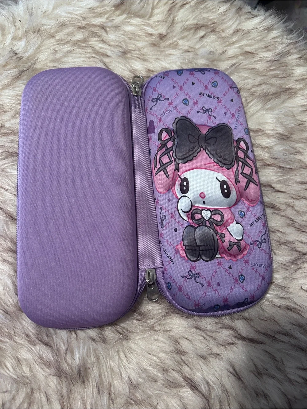 My Melody Purple Pink Bow Hard Shell Pencil Case Kawaii Sanrio Style